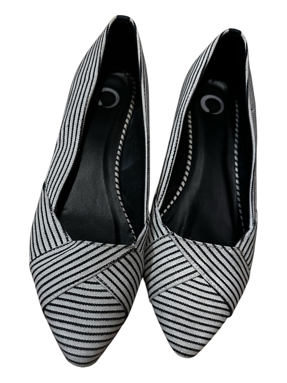 Journee Collection Sz 12 nautical inspired black white striped flats